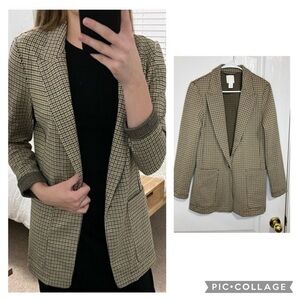 H&M Beige Checkered Houndstooth Blazer size 6